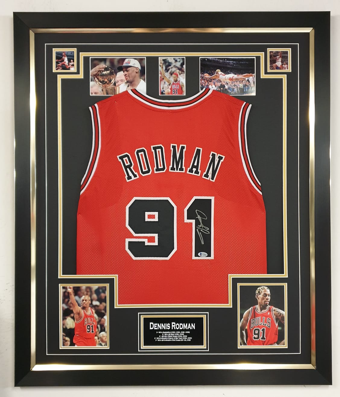 Framed Autographed/Signed Dennis Rodman 33x42 Chicago Red