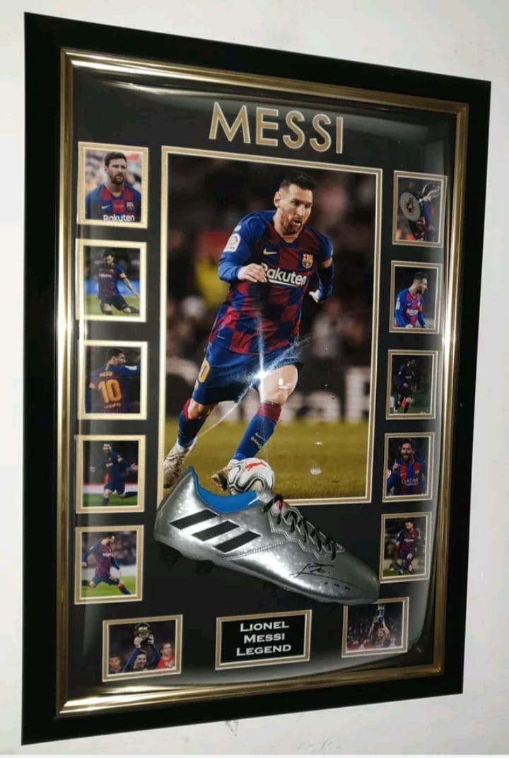 Signed Messi Boot in 3D Frame